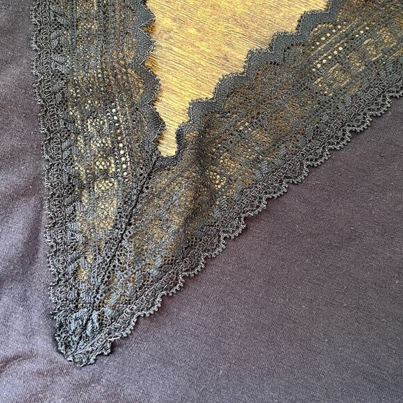 American Eagle Essential Black Lace Deep V-Neck Halter Bodysuit - Picture 4 of 12